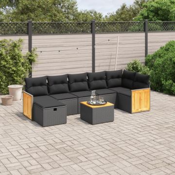 Set mobilier de grădină cu perne, 8 piese, negru, poliratan