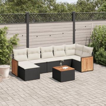 Set mobilier de grădină cu perne, 8 piese, negru, poliratan