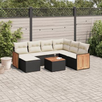 Set mobilier de grădină cu perne, 8 piese, negru, poliratan