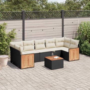 Set mobilier de grădină cu perne, 8 piese, negru, poliratan