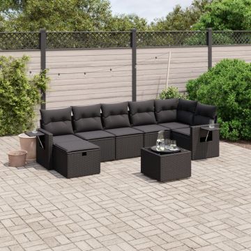 Set mobilier de grădină cu perne, 8 piese, negru, poliratan