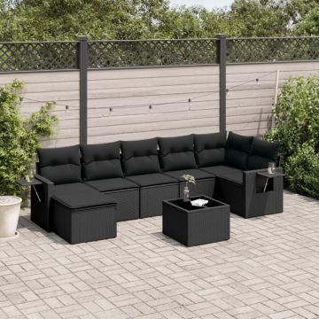 Set mobilier de grădină cu perne, 8 piese, negru, poliratan