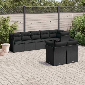 Set mobilier de grădină cu perne, 8 piese, negru, poliratan