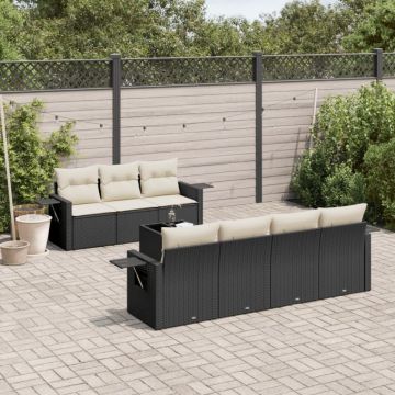 Set mobilier de grădină cu perne, 8 piese, negru, poliratan