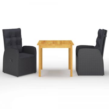 Set mobilier de grădină, 3 piese, negru