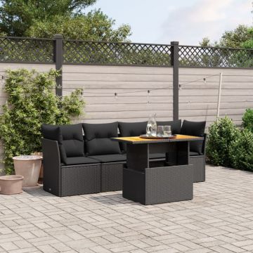 Set mobilier de grădină cu perne, 5 piese, negru, poliratan