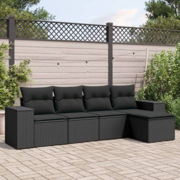 Set mobilier de grădină cu perne, 5 piese, negru, poliratan