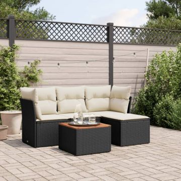 Set mobilier de grădină cu perne, 5 piese, negru, poliratan