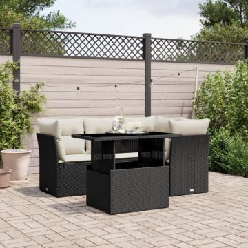 Set mobilier de grădină cu perne, 5 piese, negru, poliratan