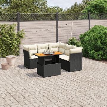 Set mobilier de grădină cu perne, 5 piese, negru, poliratan