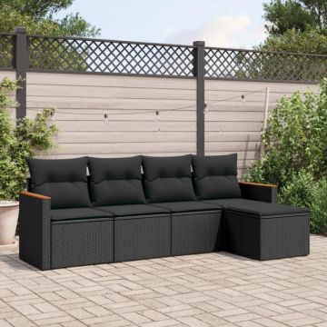 Set mobilier de grădină cu perne, 5 piese, negru, poliratan