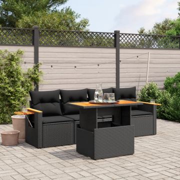 Set mobilier de grădină cu perne, 5 piese, negru, poliratan