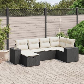 Set mobilier de grădină cu perne, 6 piese, negru, poliratan