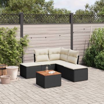 Set mobilier de grădină cu perne, 6 piese, negru, poliratan