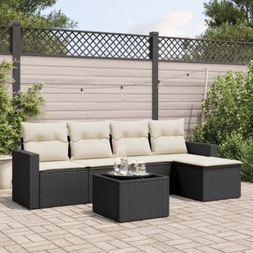 Set mobilier de grădină cu perne, 6 piese, negru, poliratan