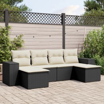 Set mobilier de grădină cu perne, 6 piese, negru, poliratan