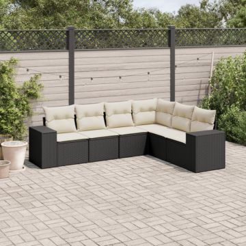 Set mobilier de grădină cu perne, 6 piese, negru, poliratan