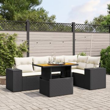 Set mobilier de grădină cu perne, 6 piese, negru, poliratan