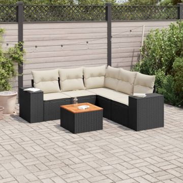 Set mobilier de grădină cu perne, 6 piese, negru, poliratan