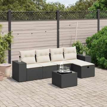 Set mobilier de grădină cu perne, 6 piese, negru, poliratan