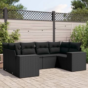 Set mobilier de grădină cu perne, 6 piese, negru, poliratan