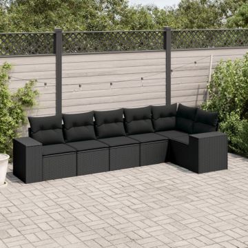 Set mobilier de grădină cu perne, 6 piese, negru, poliratan