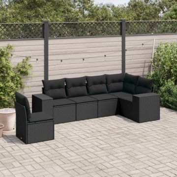 Set mobilier de grădină cu perne, 6 piese, negru, poliratan