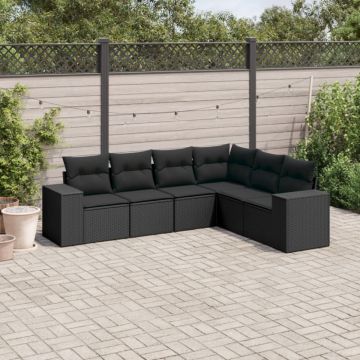 Set mobilier de grădină cu perne, 6 piese, negru, poliratan