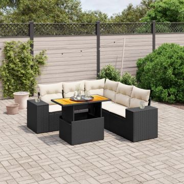 Set mobilier de grădină cu perne, 6 piese, negru, poliratan