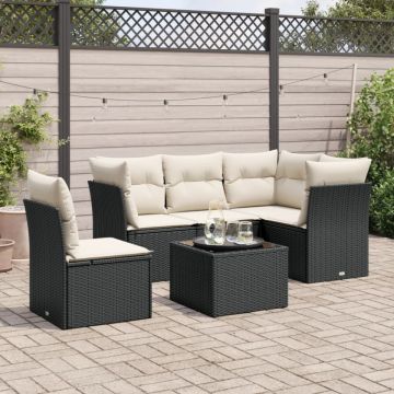 Set mobilier de grădină cu perne, 6 piese, negru, poliratan