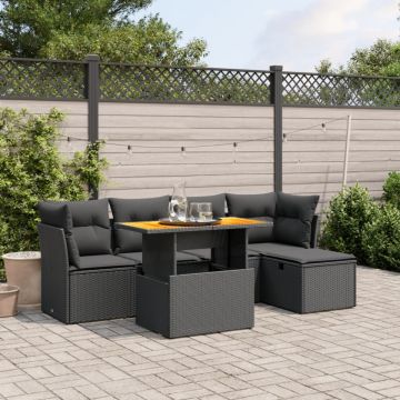 Set mobilier de grădină cu perne, 6 piese, negru, poliratan