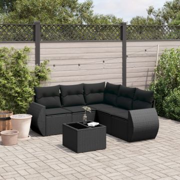 Set mobilier de grădină cu perne, 6 piese, negru, poliratan