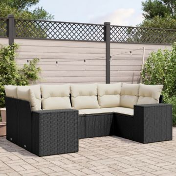 Set mobilier de grădină cu perne, 6 piese, negru, poliratan