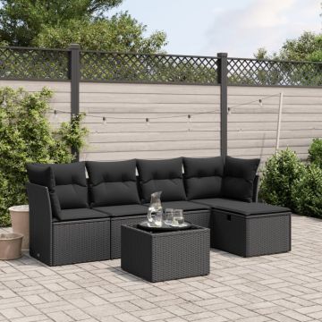 Set mobilier de grădină cu perne, 6 piese, negru, poliratan