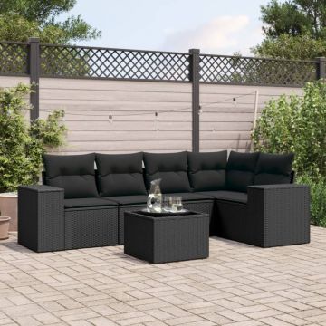 Set mobilier de grădină cu perne, 6 piese, negru, poliratan