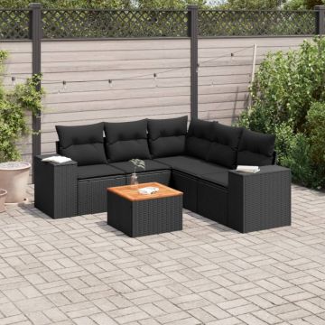 Set mobilier de grădină cu perne, 6 piese, negru, poliratan