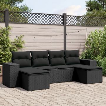 Set mobilier de grădină cu perne, 6 piese, negru, poliratan