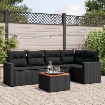 Set mobilier de grădină cu perne, 6 piese, negru, poliratan