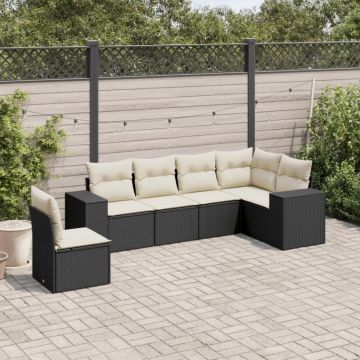 Set mobilier de grădină cu perne, 6 piese, negru, poliratan