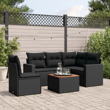 Set mobilier de grădină cu perne, 6 piese, negru, poliratan