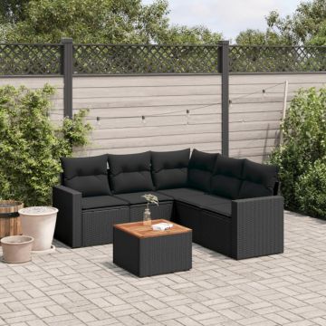 Set mobilier de grădină cu perne, 6 piese, negru, poliratan