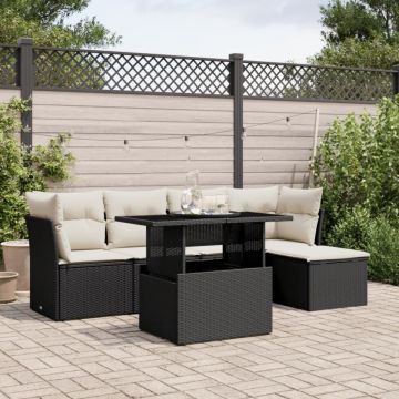 Set mobilier de grădină cu perne, 6 piese, negru, poliratan