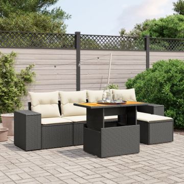 Set mobilier de grădină cu perne, 6 piese, negru, poliratan