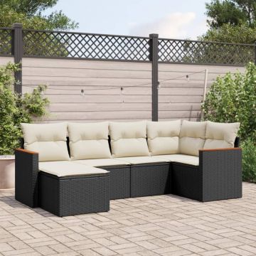 Set mobilier de grădină cu perne, 6 piese, negru, poliratan