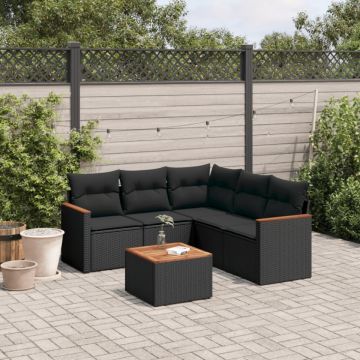 Set mobilier de grădină cu perne, 6 piese, negru, poliratan