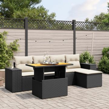 Set mobilier de grădină cu perne, 6 piese, negru, poliratan