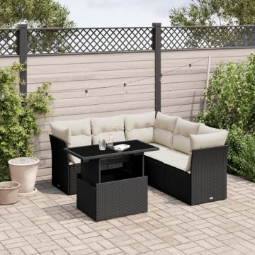 Set mobilier de grădină cu perne, 6 piese, negru, poliratan