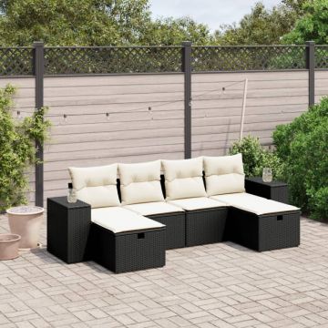 Set mobilier de grădină cu perne, 6 piese, negru, poliratan