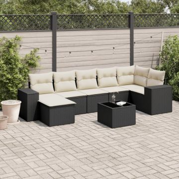 Set mobilier de grădină cu perne, 8 piese, negru, poliratan