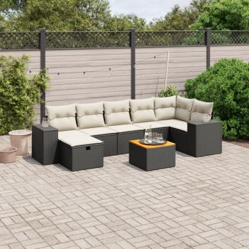 Set mobilier de grădină cu perne, 8 piese, negru, poliratan